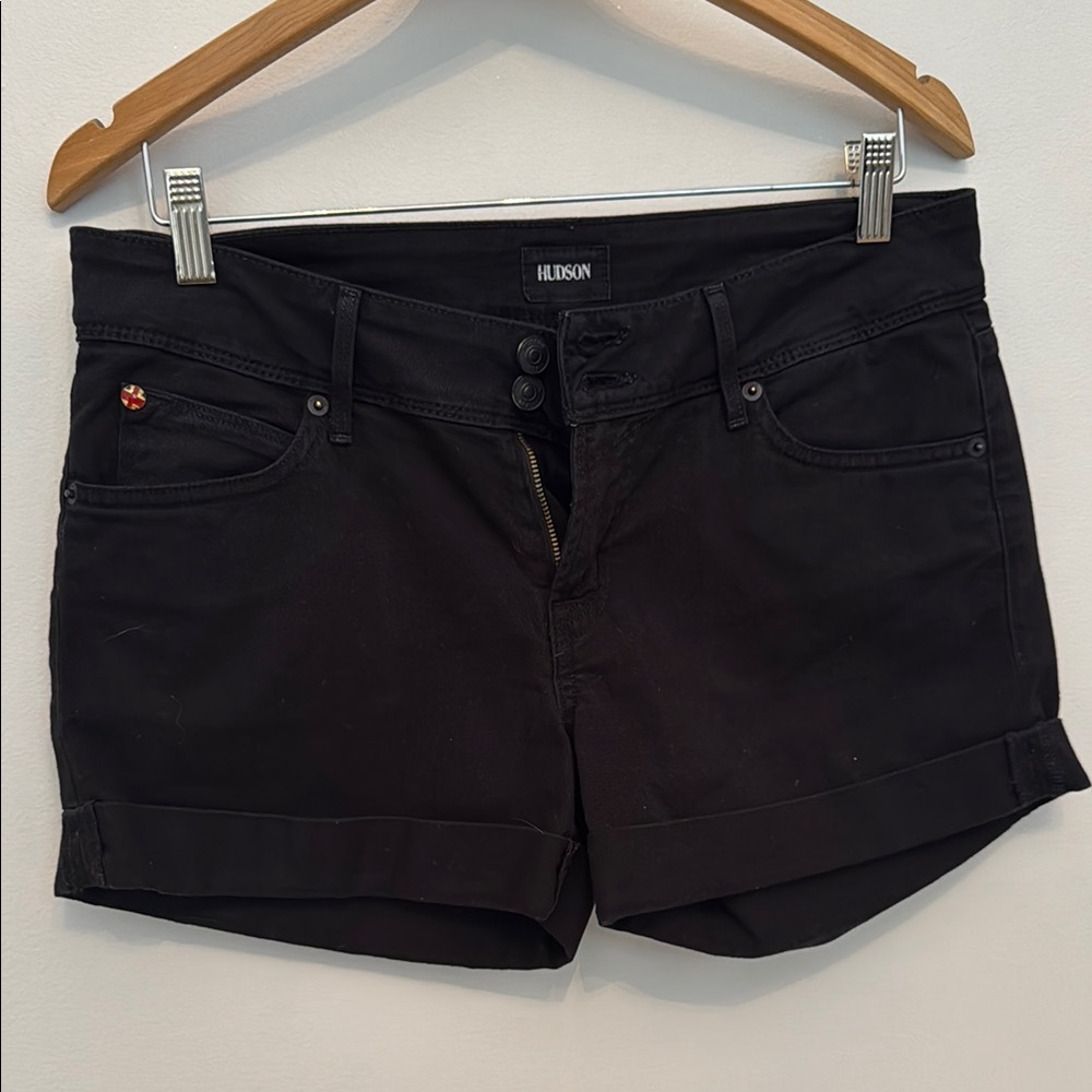 Hudson Jeans Black Jean Shorts Mid-Rise Cuffed